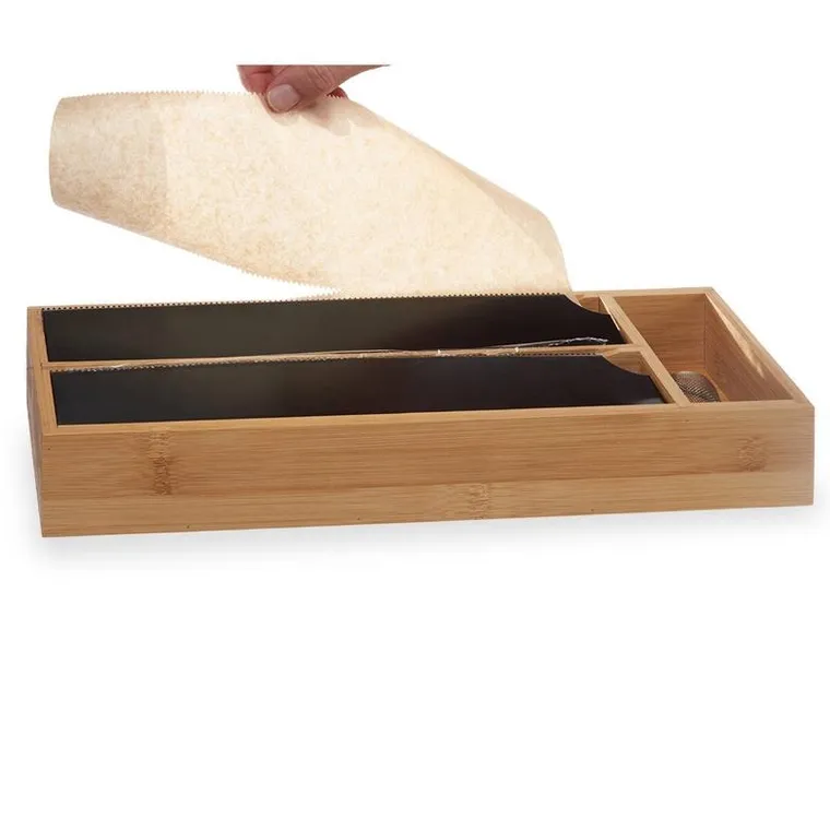 Kinvara, dozownik kuchenny z bambusa do folii spożywczej i aluminiowej, 13-40-7 cm