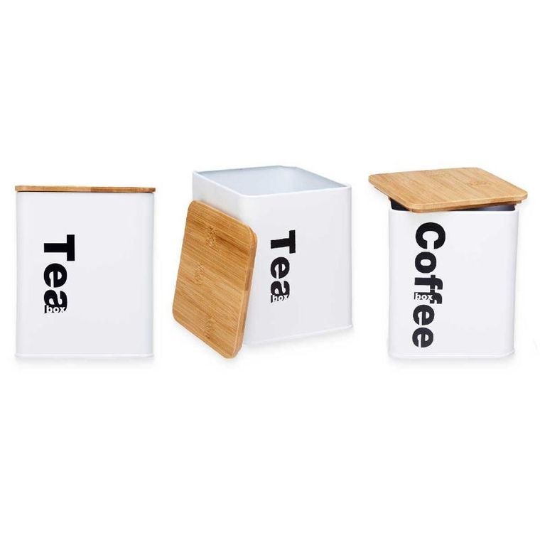 Kinvara, pojemniki na kawę i herbatę, metalowe, białe, 3 szt.