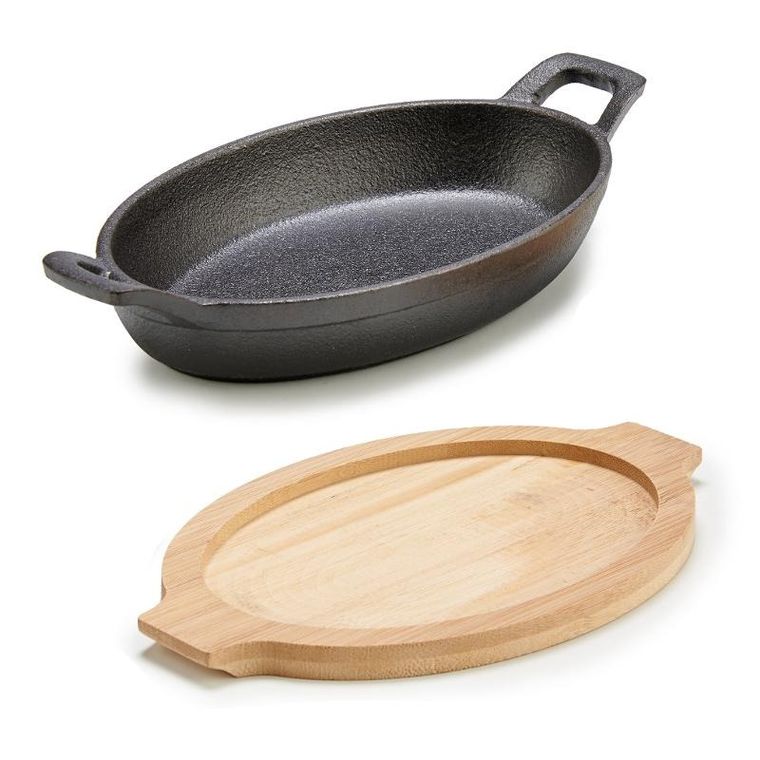 Kinvara, Slate, owalne żelazne naczynie na bambusowej podstawce, 12-22-5 cm