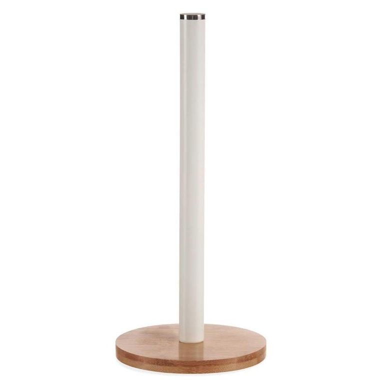 Kinvara, stojak na ręcznik papierowy, biały, bambusowa podstawa
