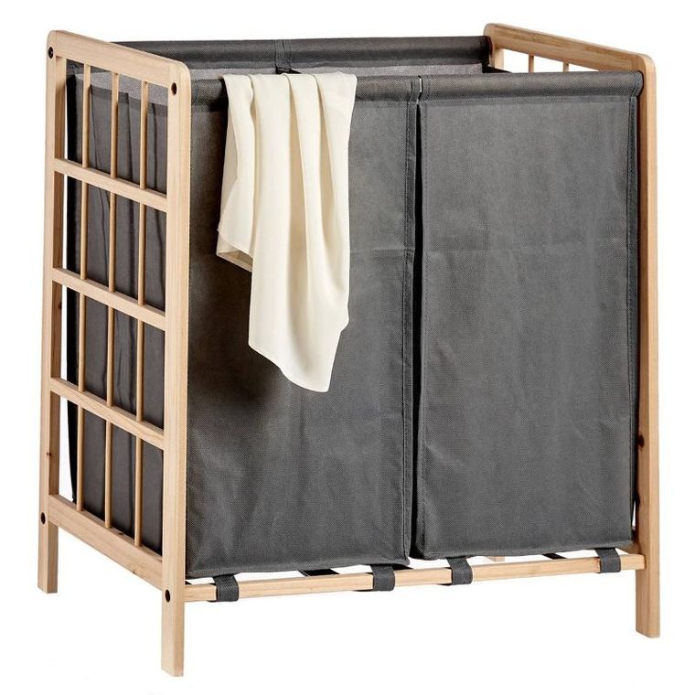 Kipit, kosz do szafy dwukomorowy, drewno + tkanina