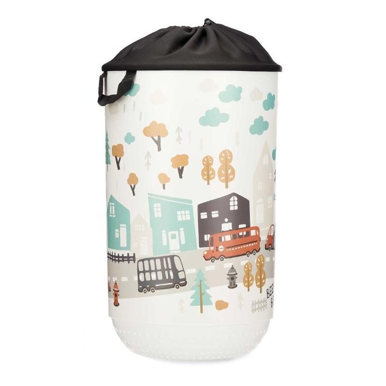 Kipit, kosz na pranie, zamykany, wzór miasta, beep beep, 40l