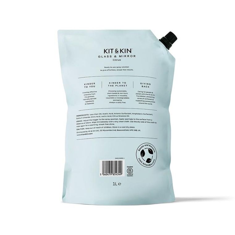 Kit & Kin, naturalny płyn do mycia szyb i luster, o zapachu grejpfruta, 1l