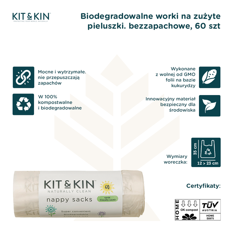 Kit and Kin, biodegradowalne bezzapachowe worki na zużyte pieluszki, 60 szt.
