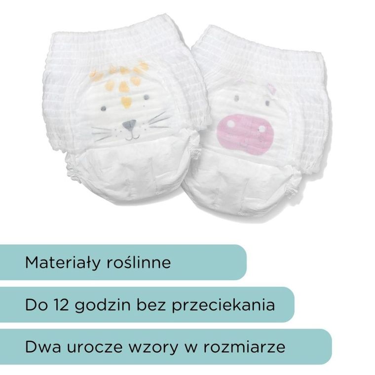 Kit and Kin, biodegradowalne pieluchomajtki, Nappy Pants, rozmiar 4, 9-15 kg, hippo i leopard, 22 szt.