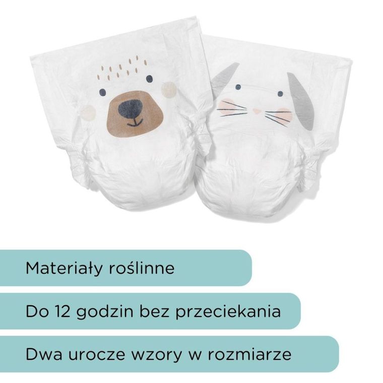 Kit and Kin, biodegradowalne pieluszki jednorazowe, rozmiar 3, Maxi, 6-10 kg, miś i królik, 34 szt.