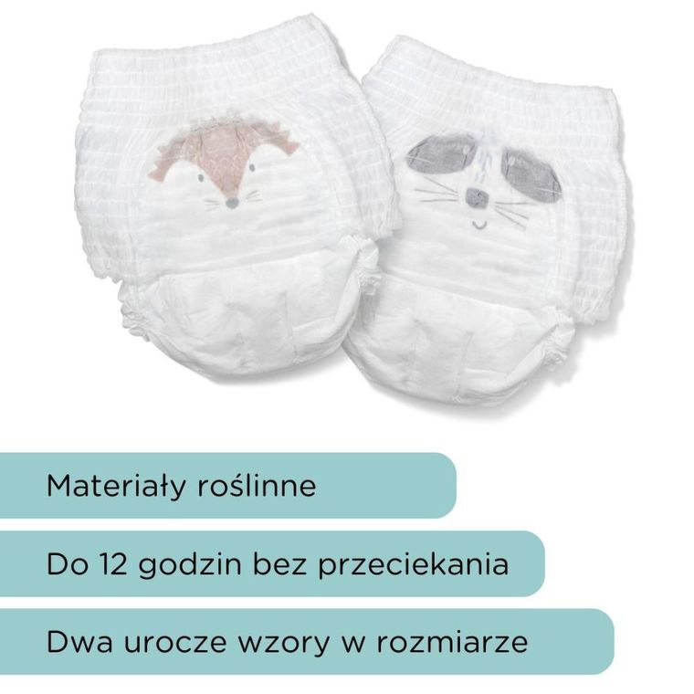 Kit and Kin, Nappy Pants, pieluchomajtki, rozmiar 6, 12-17 kg, jeż i szop, 18 szt.