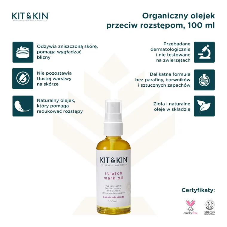 Kit and Kin, organiczny olejek przeciw rozstępom dla mamy, 100 ml