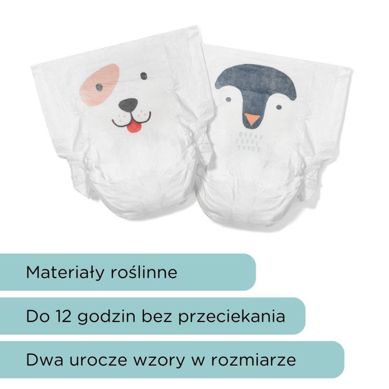 Kit and Kin, pieluszki jednorazowe, rozmiar 6, 15 kg+, pies i pingwin, 24 szt.