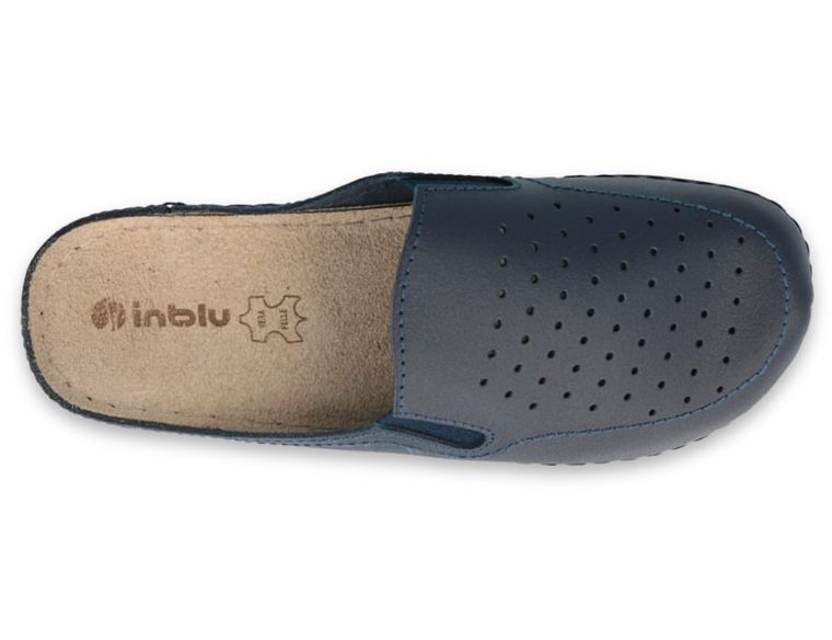 Klapki damskie, skórzane, niebieskie, Inblu