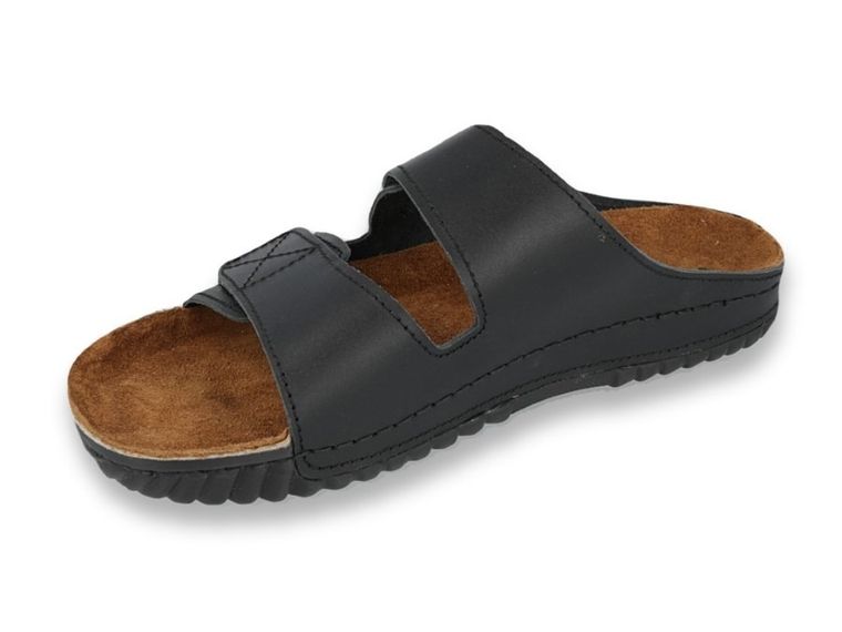 Klapki męskie, skórzane, czarne, Inblu