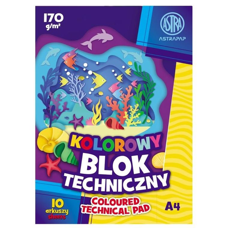 Klasa, blok szkolny, kolorowy, A4, 170g, 10 kartek