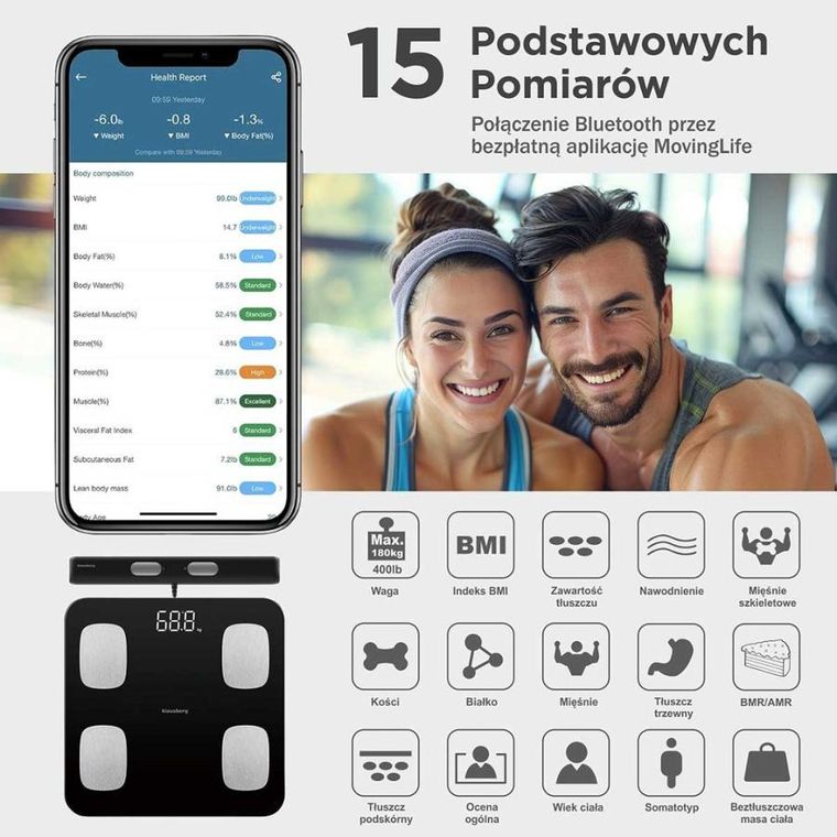 Klausberg, analityczna waga łazienkowa, smart ios android, kb-7852