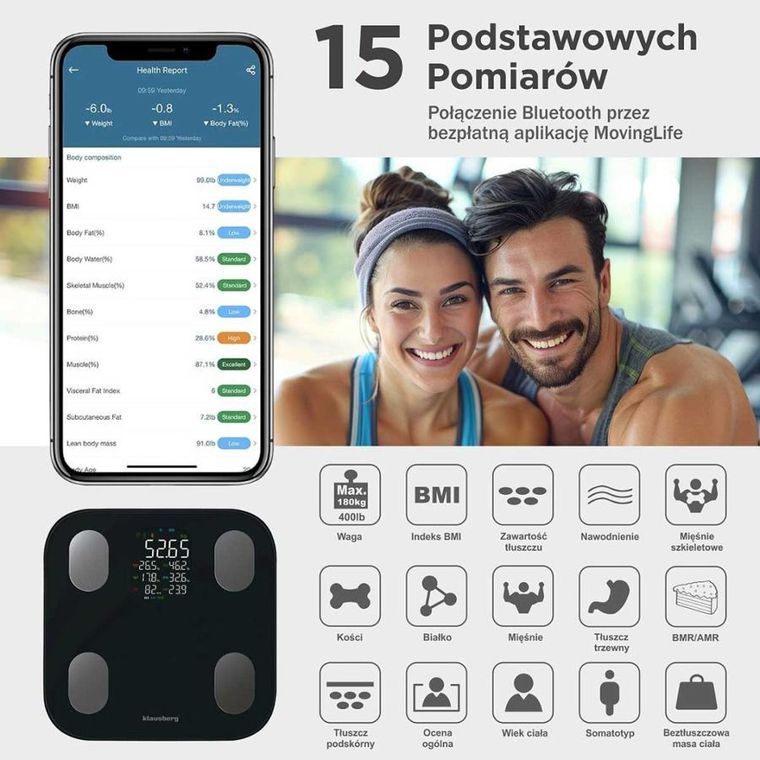Klausberg, analityczna waga łazienkowa, smart ios android, kb-7854