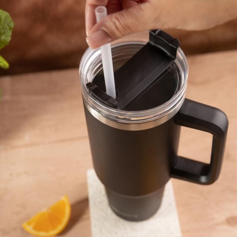 Klausberg, kubek termiczny, z rączką i słomką, stalowy, 1100 ml, kb-7942