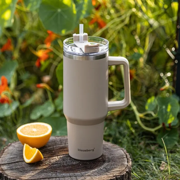 Klausberg, kubek termiczny, z rączką i słomką, stalowy, 1100 ml, kb-7943