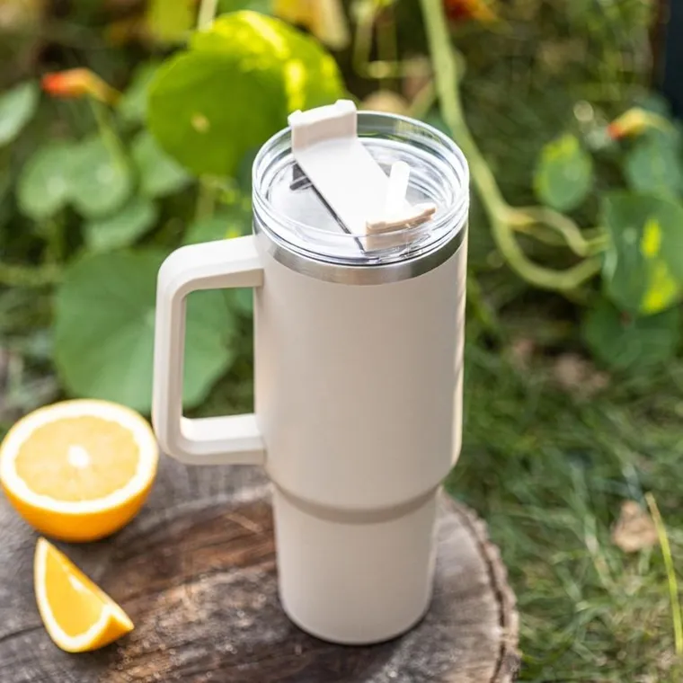 Klausberg, kubek termiczny, z rączką i słomką, stalowy, 1100 ml, kb-7944