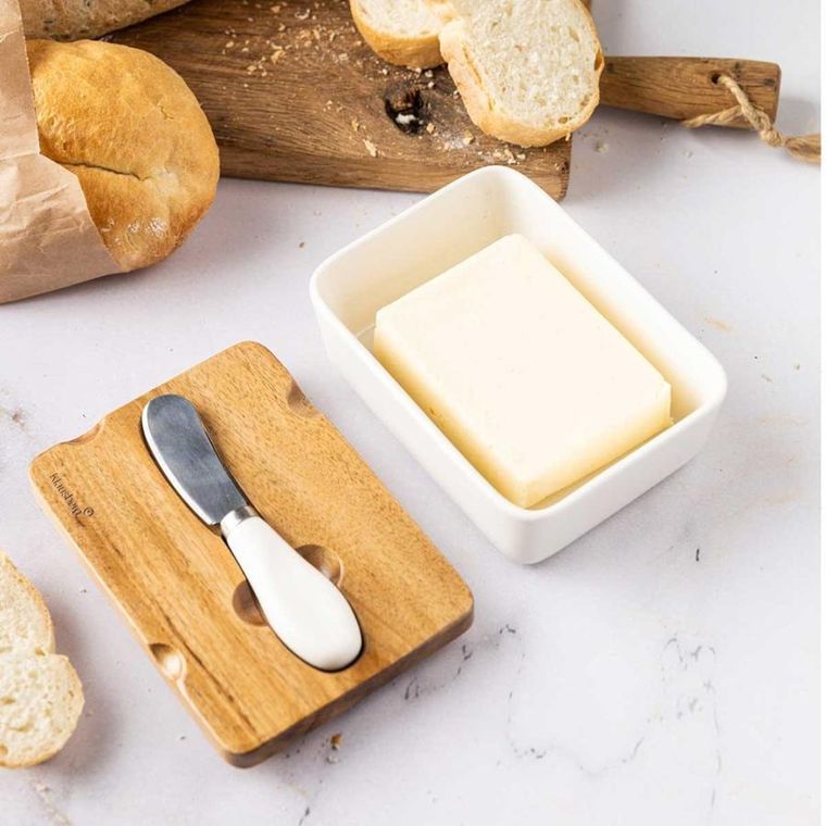 Klausberg, maselniczka porcelanowa z nożykiem klausberg, biała