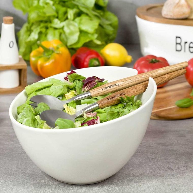 Klausberg, misa porcelanowa do sałat z przyborami, biała