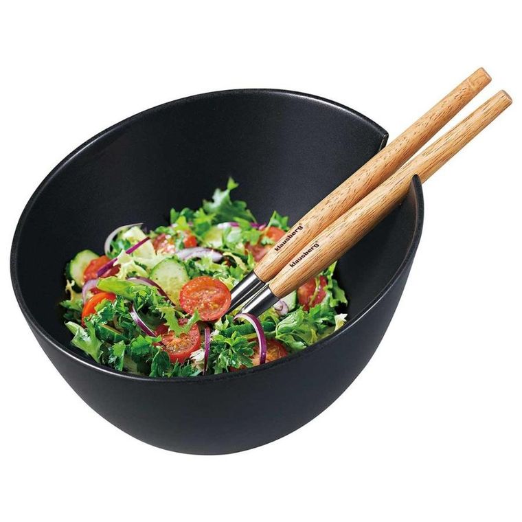 Klausberg, porcelanowa misa do sałat z przyborami, czarna, kb-7786