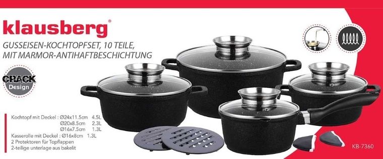 Klausberg, zestaw garnków granitowych, 12 elementów, KB-7360