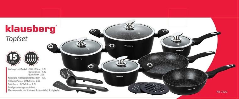 Klausberg, zestaw garnków granitowych, 15 elementów, KB-7322