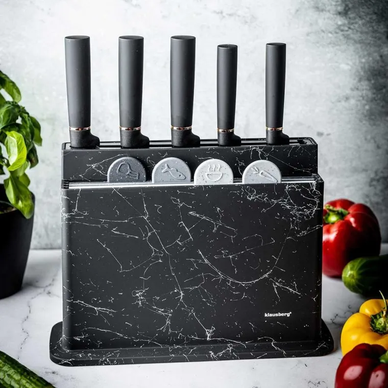 Klausberg, zestaw noży i desek kuchennych na stojaku