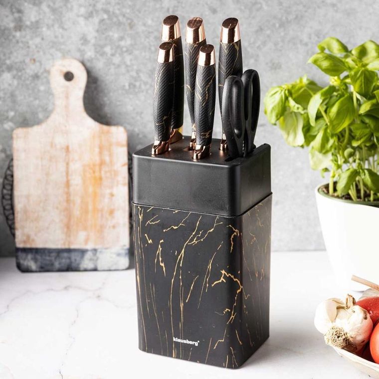 Klausberg, zestaw noży kuchennych z ostrzałką, stojak