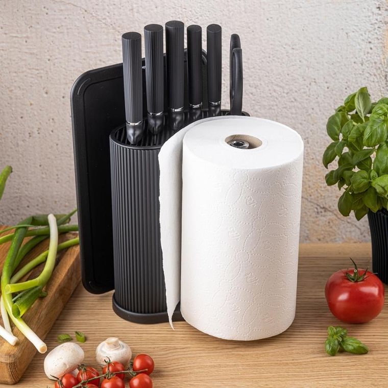 Klausberg, zestaw noży w stojaku z deską i chwytem na ręcznik, kb-7977