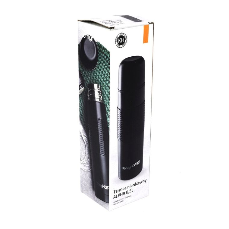 KönigHoffer, Alpha, termos nierdzewny z silikonowym uchwytem, czarny, 0,5l