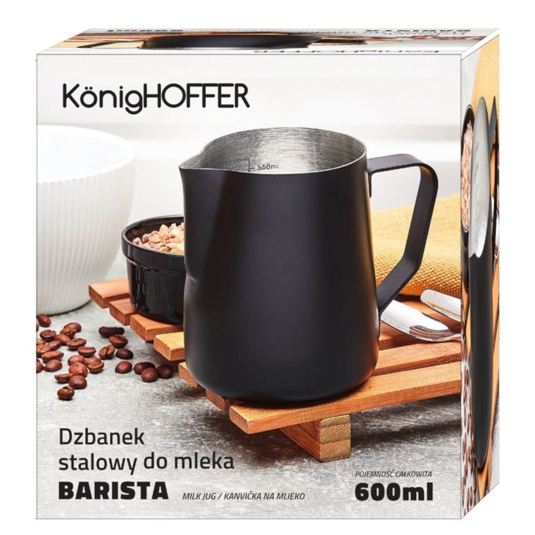 Könighoffer, Barista, dzbanek do spieniania mleka, mlecznik, czarny, 600 ml