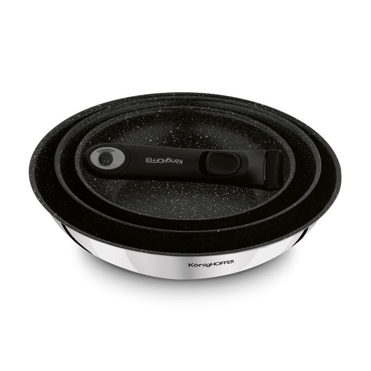 KönigHoffer, Colate, komplet patelni non-stick, odpinana rączka, marble, 20-4,5/24-5,5/28-6 cm