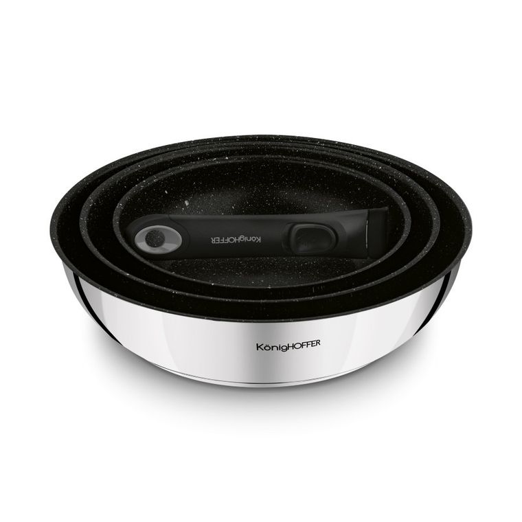KönigHoffer, Colate, komplet patelni non-stick, odpinana rączka, marble, 20-5,5/24-6,5/28-7 cm