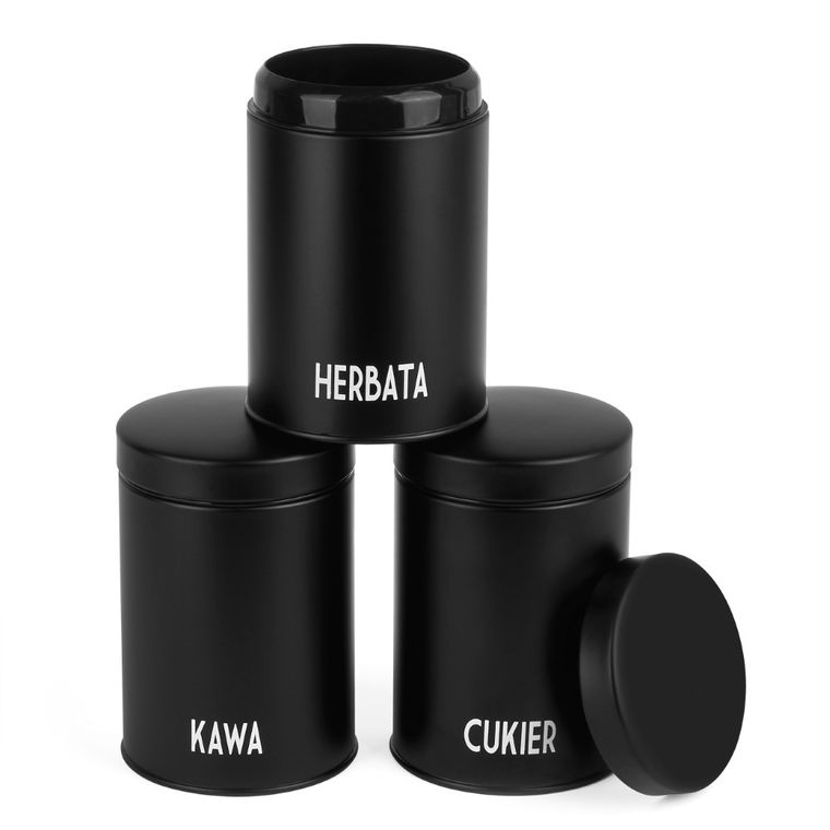 KönigHoffer, Concept black, 3 pojemniki: kawa, herbata, cukier, 11-16,5 cm