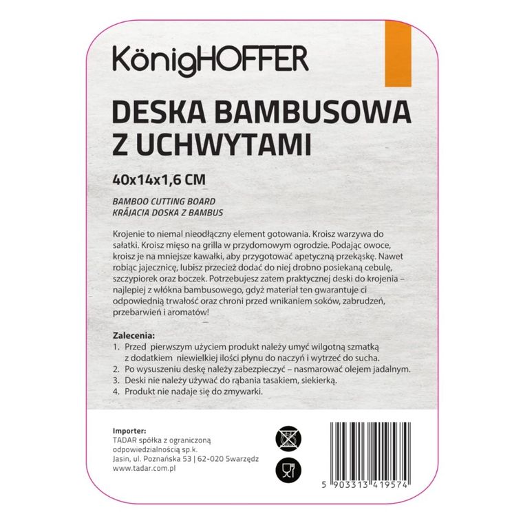Könighoffer, deska bambusowa z uchwytami, 40-14-1,6 cm