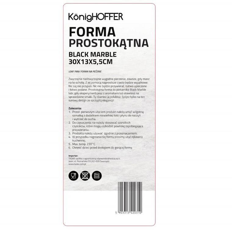 KönigHoffer, forma prostokątna, 30-13-5,5 cm, black marble