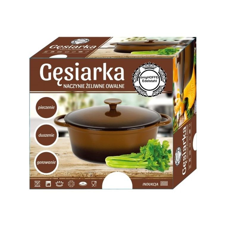 KönigHoffer, gęsiarka owalna, żeliwna, emaliowana, brązowa, 4l