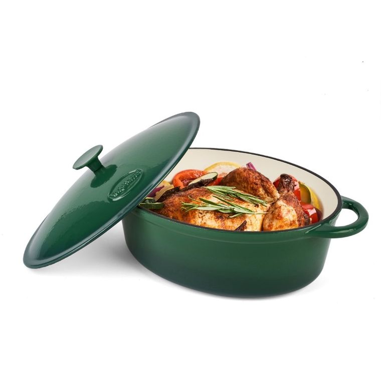 Könighoffer, gęsiarka żeliwna, emaliowana, owalna, szmaragdowa, 6,4 l, 32,5-25-11,8 cm