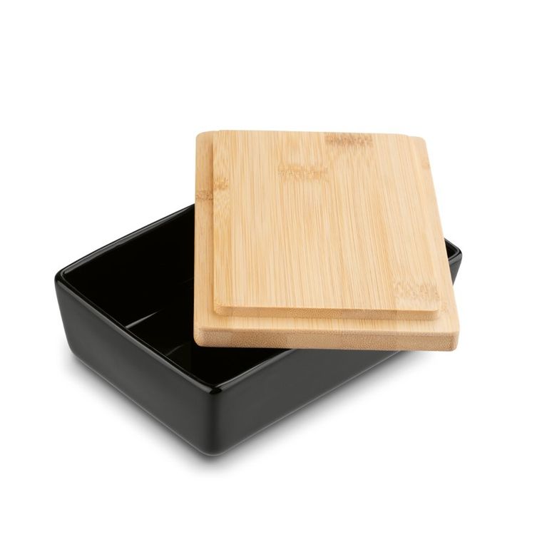 Könighoffer, maselniczka z pokrywką i nożykiem, porcelanowa, czarna, 15,8-11-6 cm