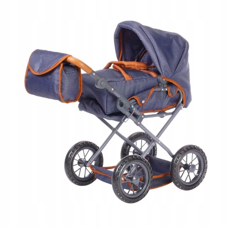 Knorr Toys, wózek dla lalek z nosidełkiem i torbą, jeansowy
