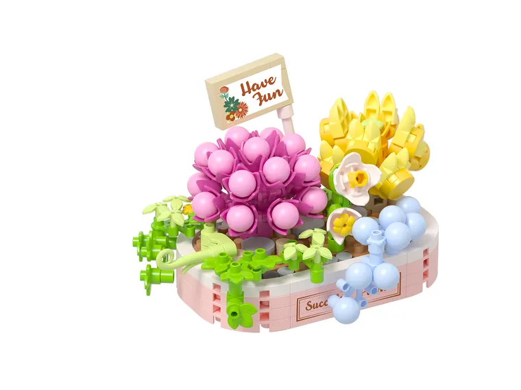 Koco, sukulenty w różowej donicy, klocki, 249 elementów