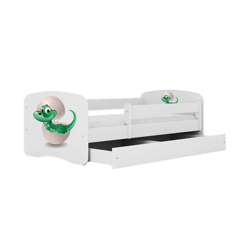 Kocot Kids, Babydreams, łóżko z szufladą i materacem, białe, mały dino, 70-140 cm