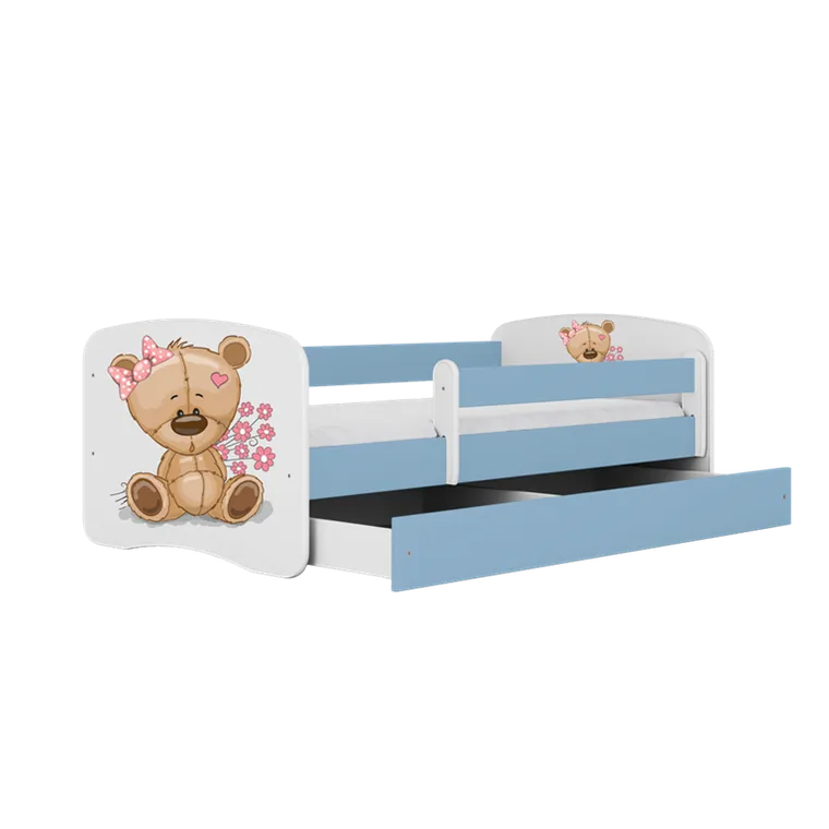 Kocot Kids, Babydreams, łóżko z szufladą, niebieskie, miś kwiatki, 70-140 cm