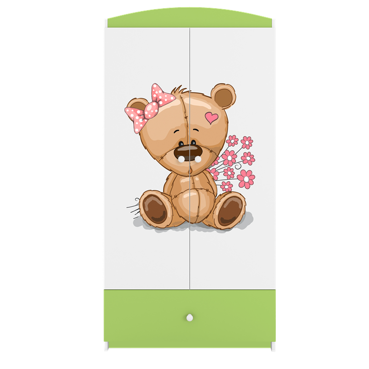 Kocot Kids, Babydreams, szafa, zielona, miś kwiatki, 181.2-52-90 cm