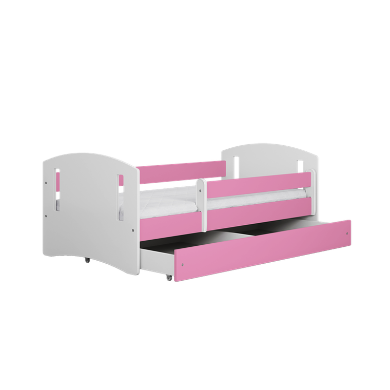 Kocot Kids, Classic 2, łóżko z szufladą i materacem, różowe, 80-140 cm