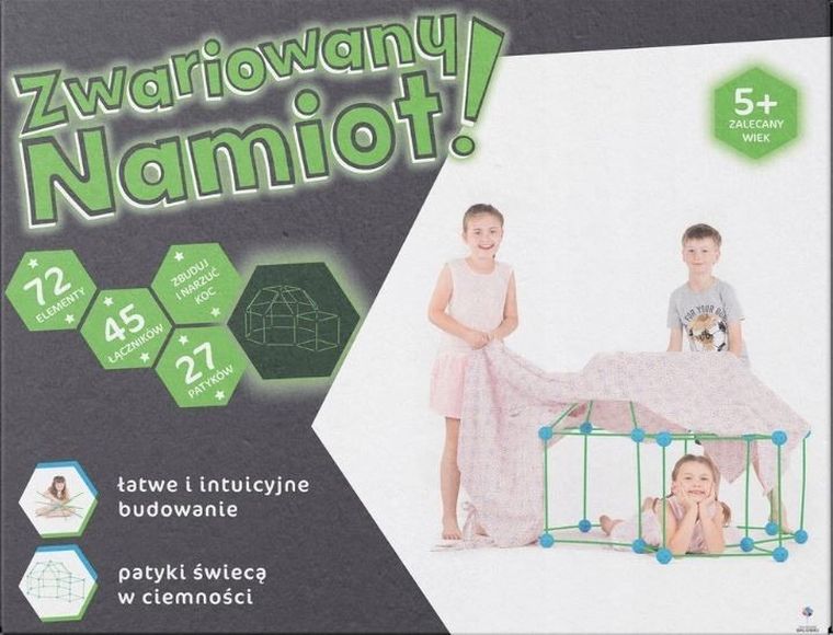 Kolorowe Baloniki, Zwariowany namiot, zielono-niebieski, świecący, klocki konstrukcyjne, 72 elementy