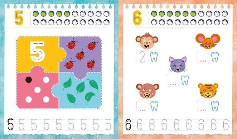 Kolorowe cyferki z pisakiem. Piszę i zmazuję od 5