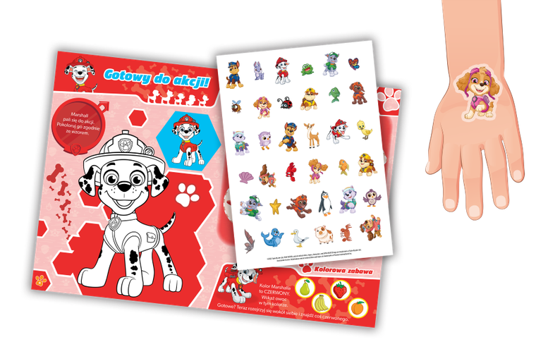 Kolorowe zadania. Psi Patrol. Rysowanki z bajecznymi tatuażami