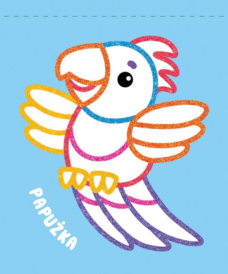 Koloruję bez wychodzenia poza linię. Brokatowy obrys. Z kotkiem