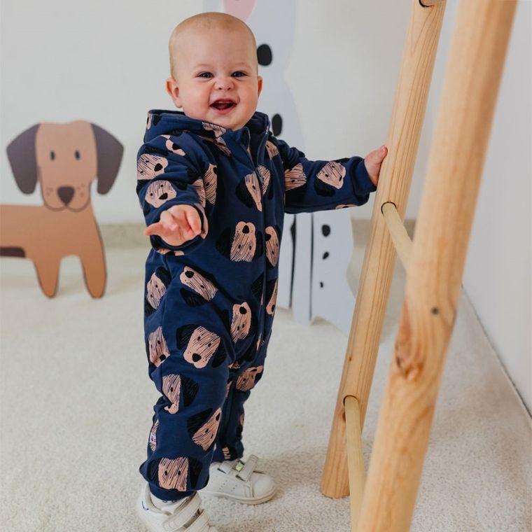 Kombinezon przejściowy chłopięcy z kapturem, granatowy, Eevi